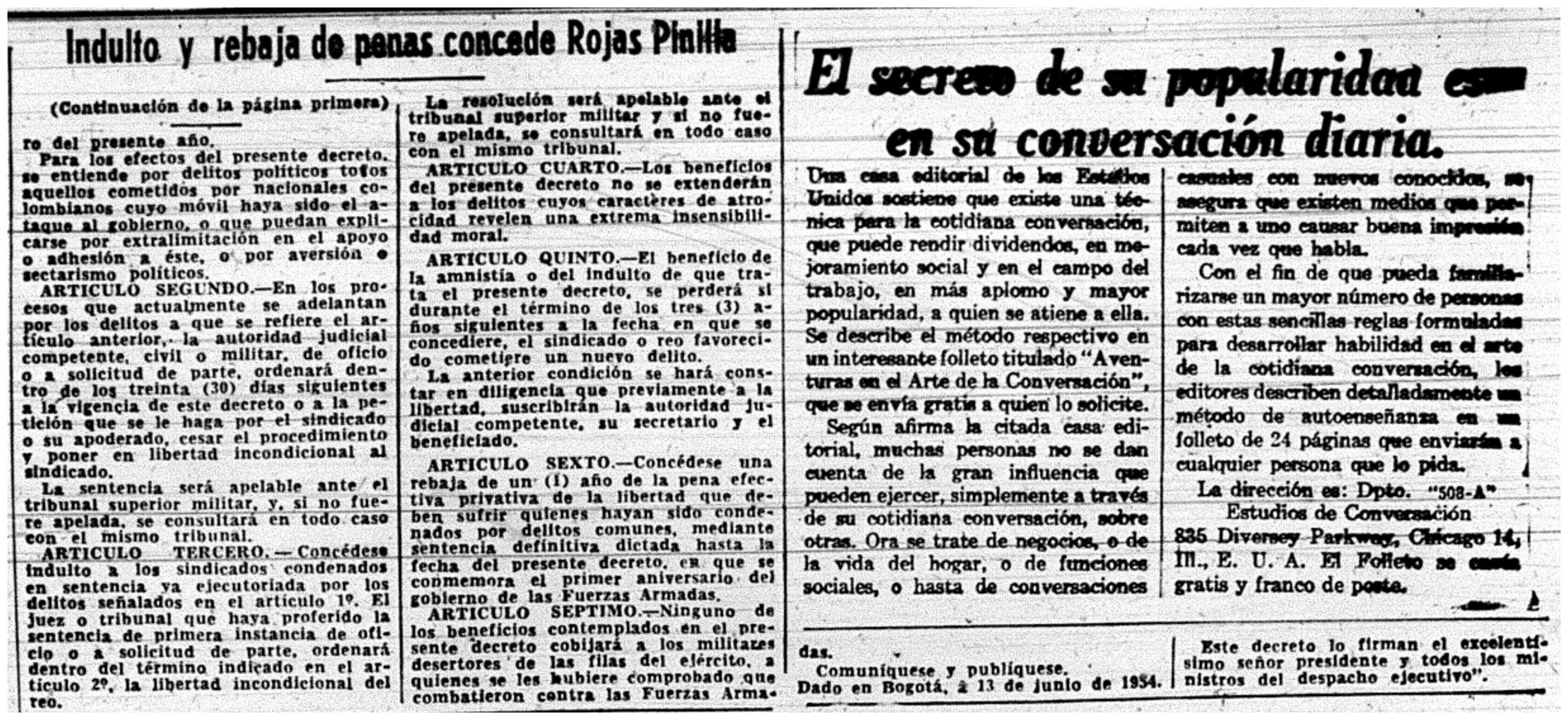 El Tiempo, Junio 14 de 1954