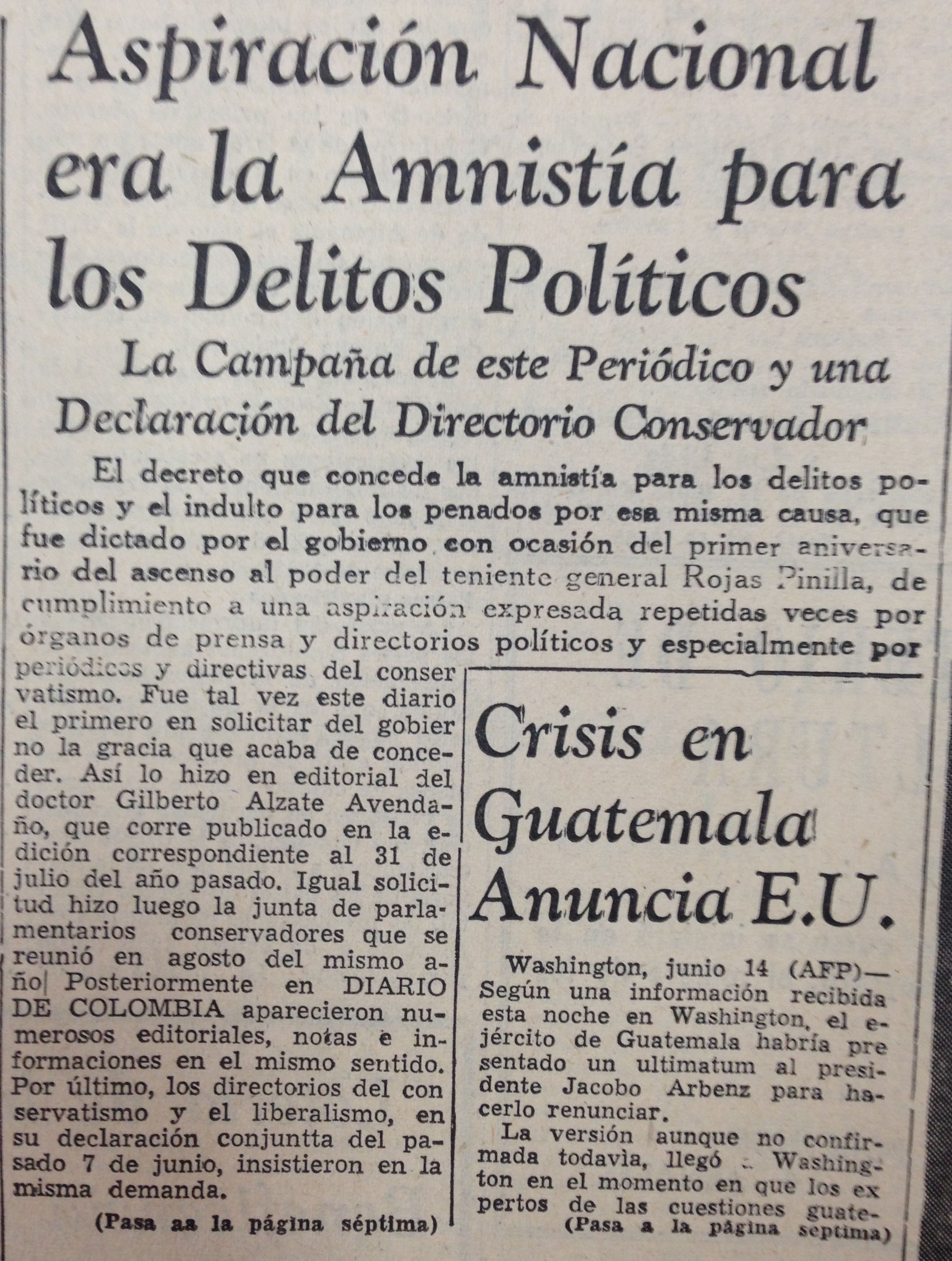 Diario de Colombia, Junio 15 de 1954