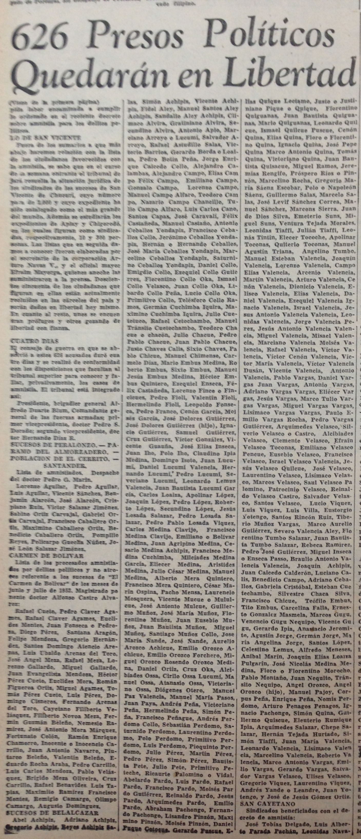 Diario de Colombia, Julio 16 de 1954