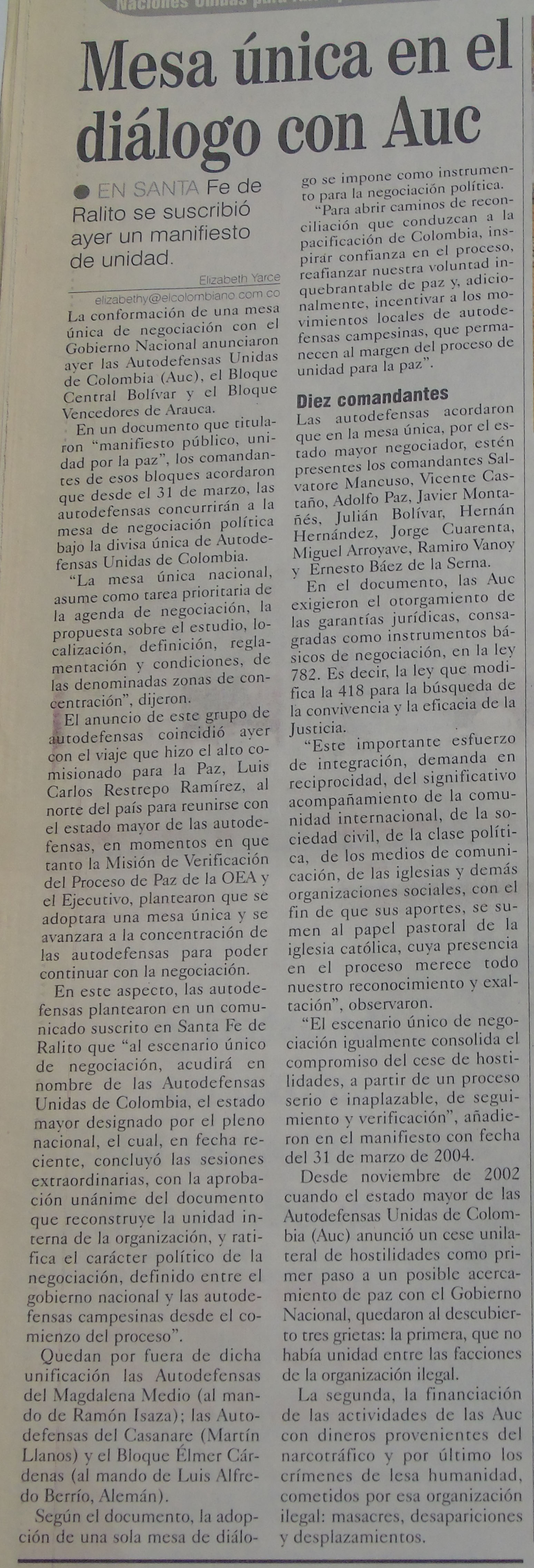 El Colombiano, Abril 01 de 2004