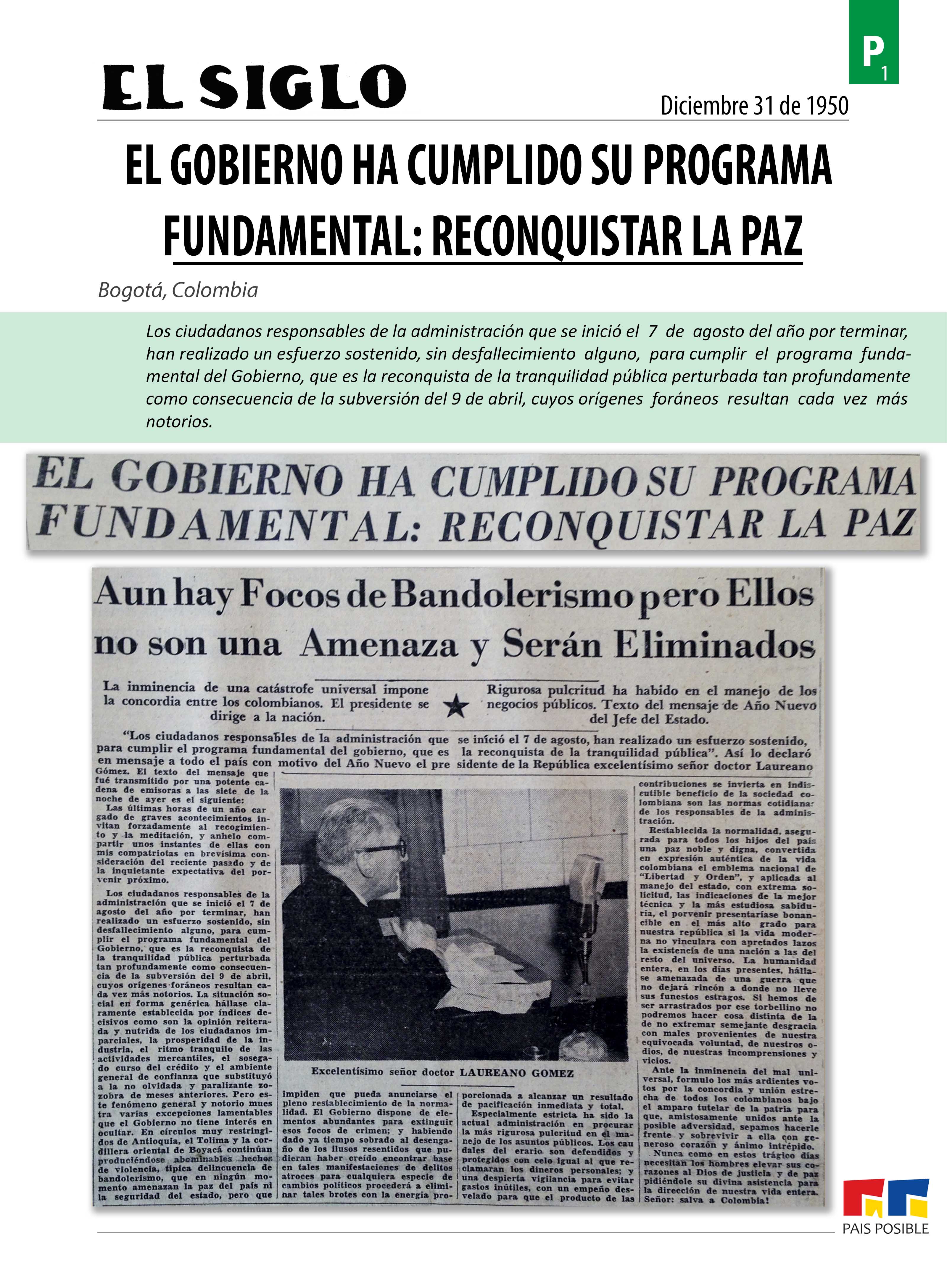 El Siglo, diciembre 31 de 1950